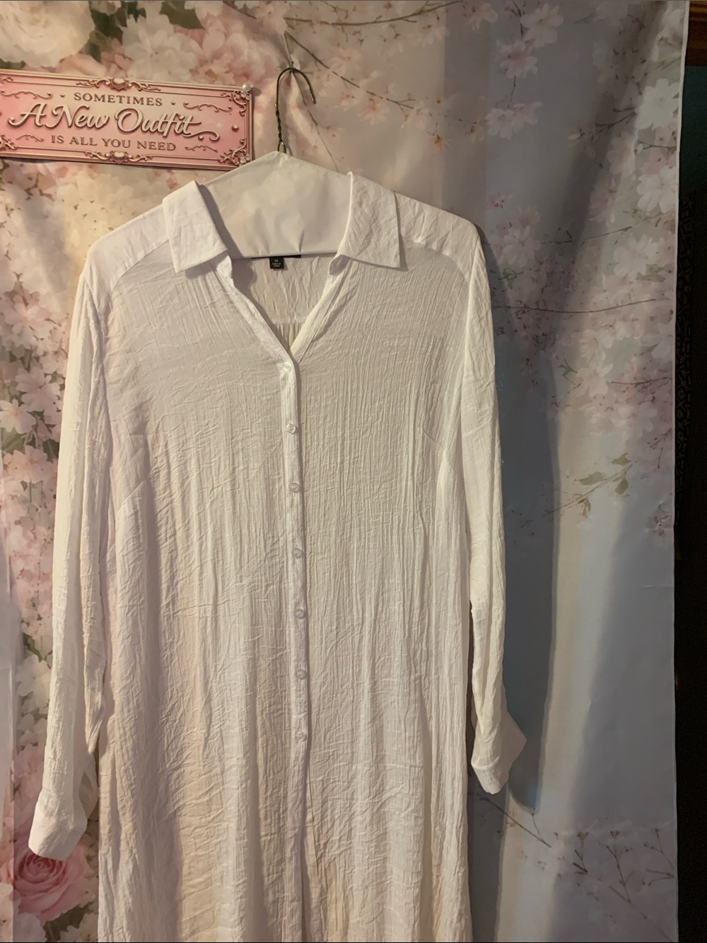 INC International Concepts White Button-Down Long Sleeve Shirt
